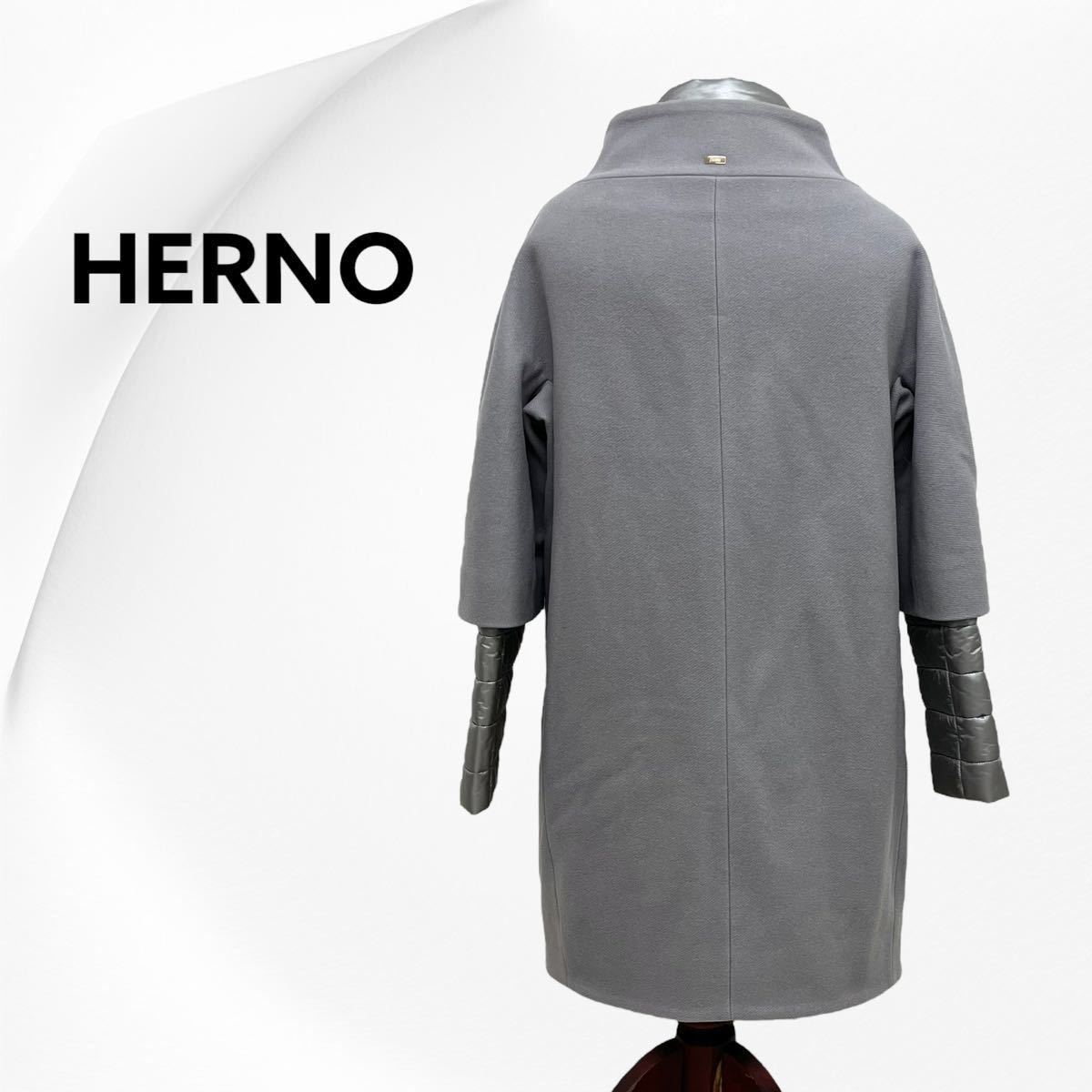 ハンガー付き HERNO ヘルノ 異素材 ウール ナイロン切替 2way ハンガー付き HERNO ヘルノ 異素材 ウール ナイロン切替 2way