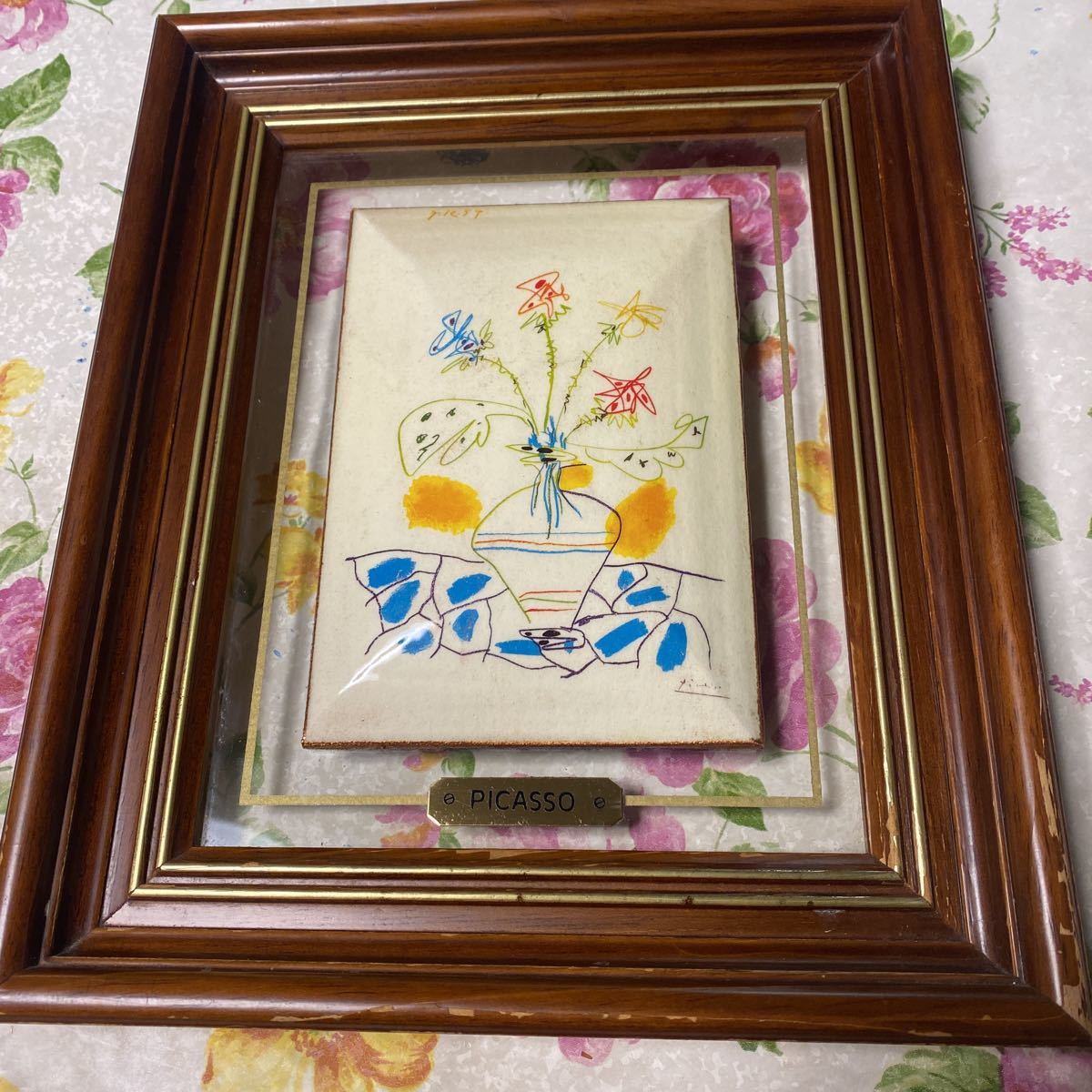 パブロ・ピカソ Pablo Picasso 陶板画 額装 抽象画 34×41.5