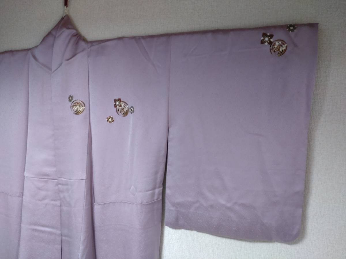 c9642◇友禅作家 千地 泰弘 花丸文 藤色/薄紫 付け下げ附下/