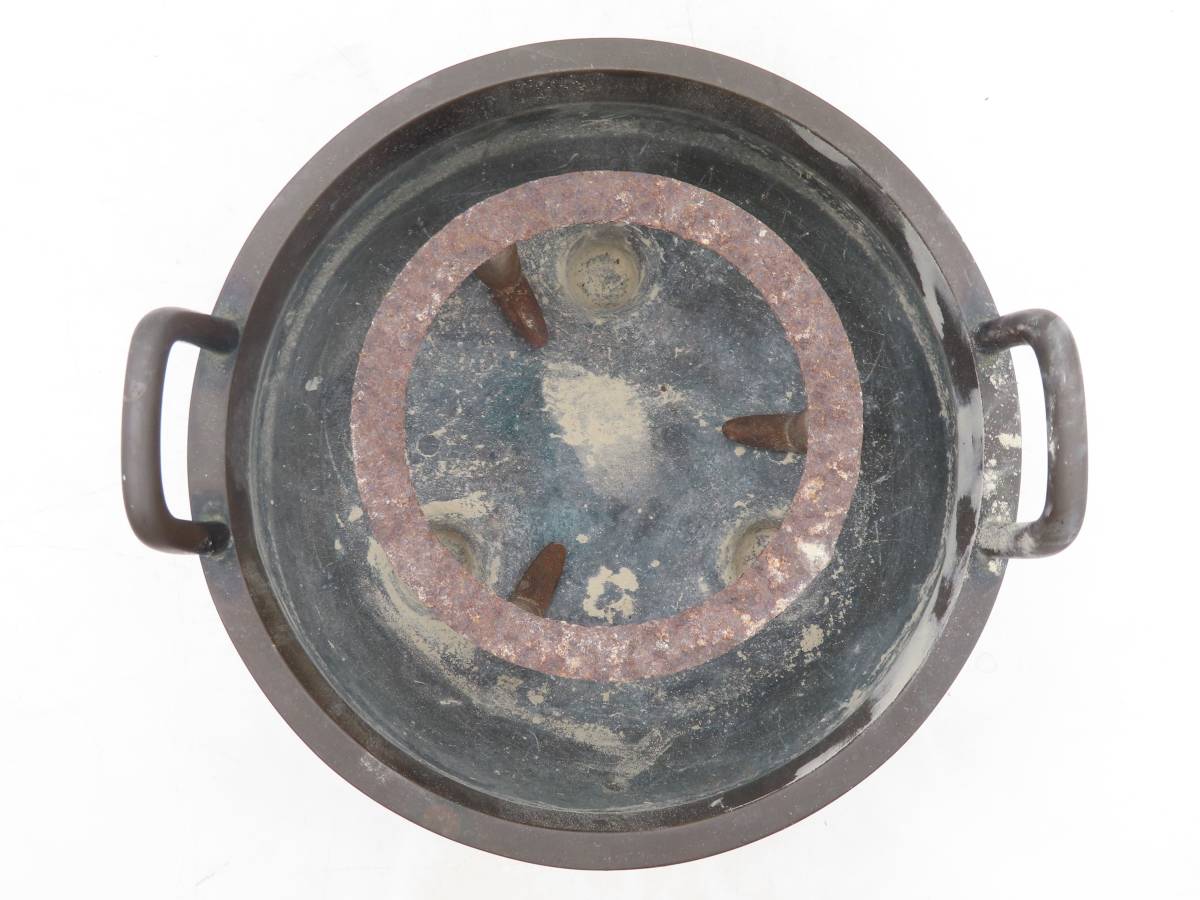K4100 時代物 銅三足鼎 漢字彫 香炉 火鉢 置物 古銅製 古美術 古玩