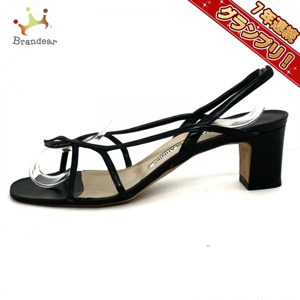 マノロブラニク MANOLO BLAHNIK サンダル 36 1/2 レザー 黒 靴 MANOLO