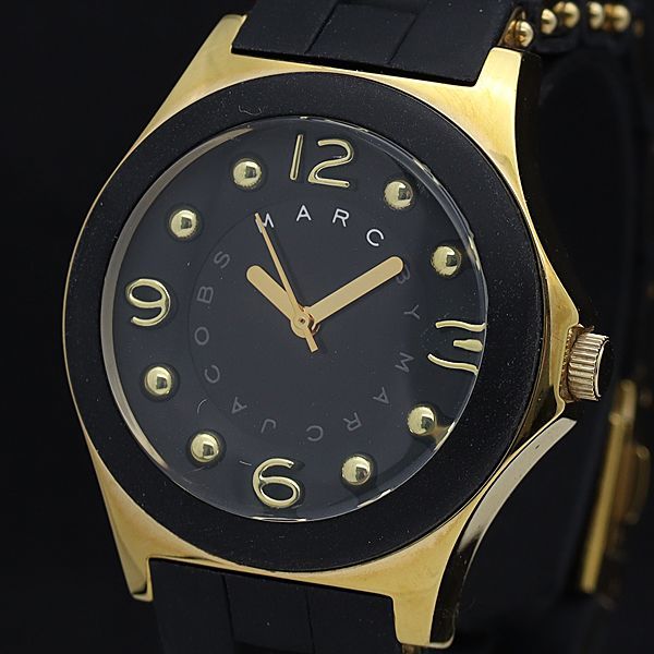 1円 稼働 良品 箱/コマ3付 マークジェイコブス QZ MBM2540 黒文字盤 ラウンド レディース腕時計 XYZ9553000IKE