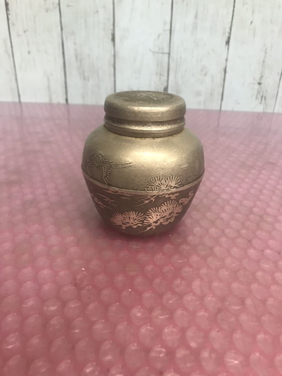 茶入 茶壺 錫 煎茶道具 正錫 さつま 岩切 中古現状品 (60s) - 薩摩錫器