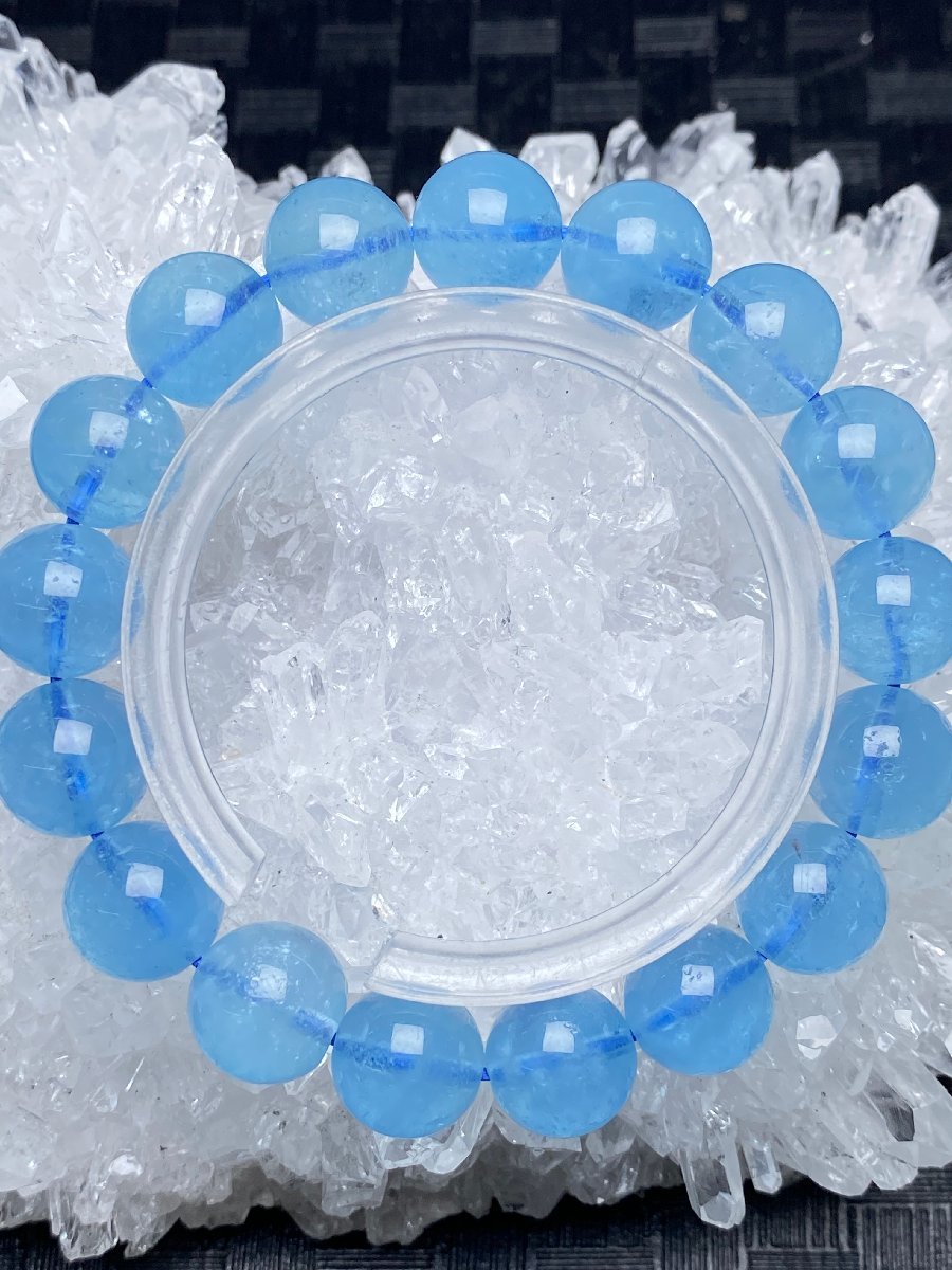 1107f850 天然水晶【30Aスターアクアマリン】ブレス 12-12.8mm（新品）(無含浸処理）