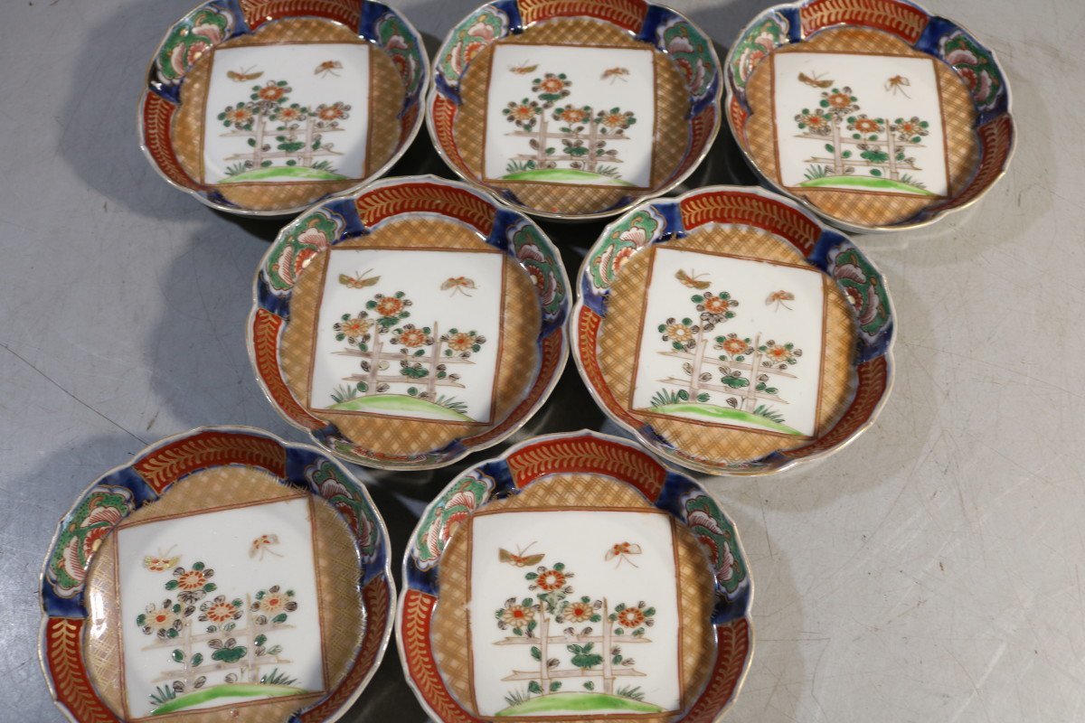 E436　伊万里色絵小皿７枚/和骨董/和食器/料理皿/アンティーク器/色絵皿/50062
