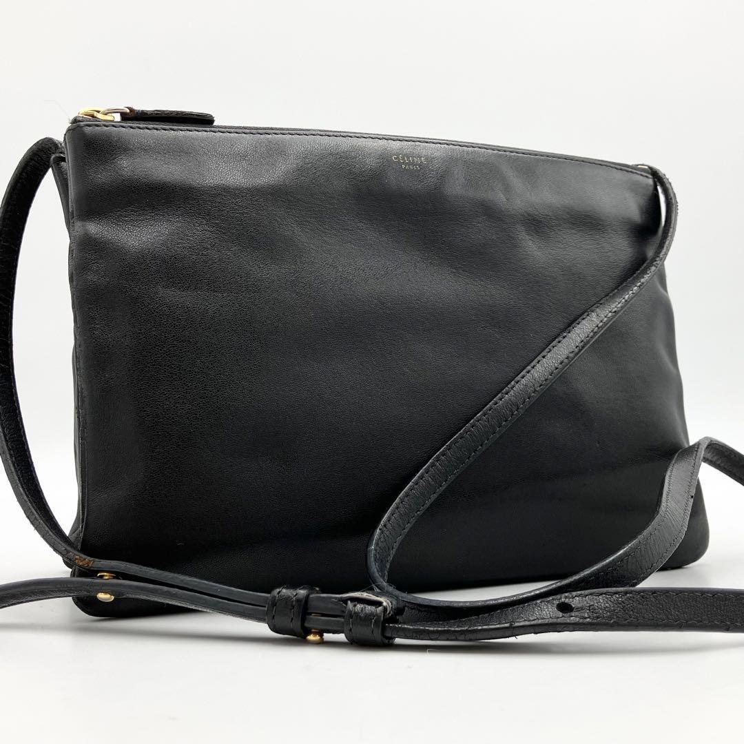 1円 美品 CELINE セリーヌ ショルダーバッグ トリオ ブラック 