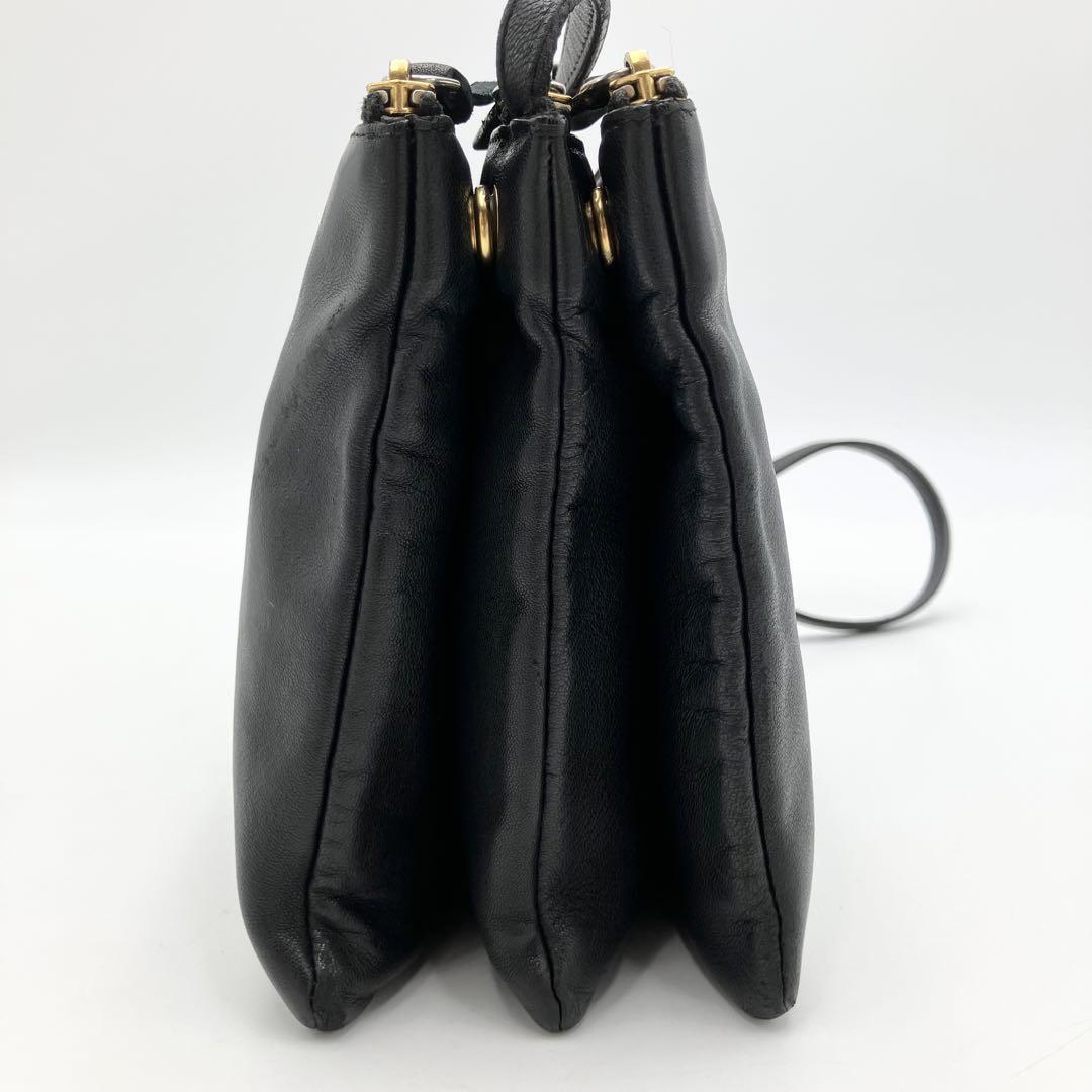 1円 美品 CELINE セリーヌ ショルダーバッグ トリオ ブラック 