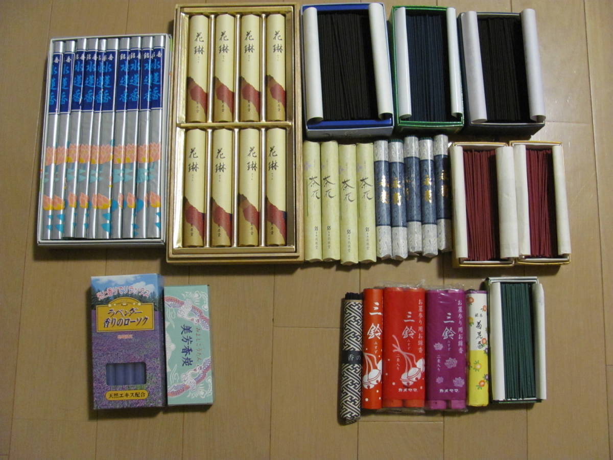 線香　香炭　ローソク　まとめて　（花琳・茶花・イタリア香・水連香・毎日香・花だより・永寿　ほか