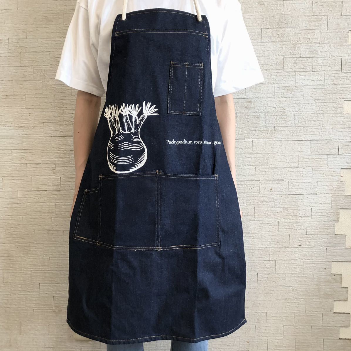 *新品* デニムエプロン 前掛け パキポディウム グラキリス Pachypodium gracilius イベント プレゼント 男女兼用 アガベ ビカクシダ 