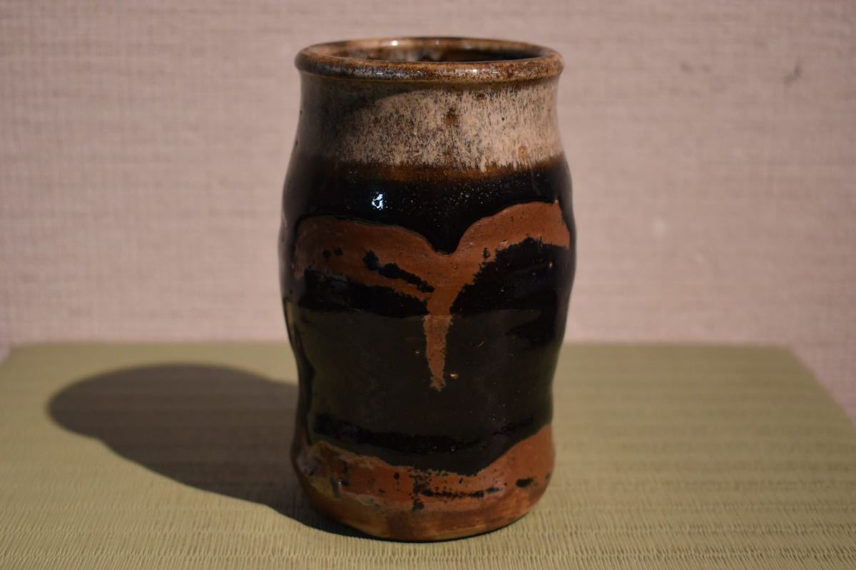 GE】R125【コレクター所蔵品】濱田庄司 鉄絵花入 /古美術品 骨董品