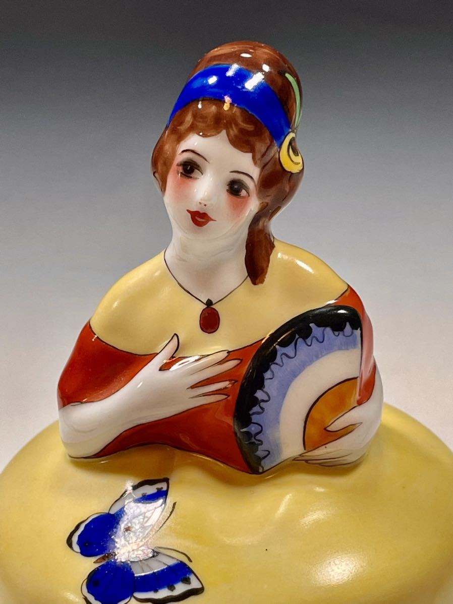 Noritake オールドノリタケ アールデコ女性文パウダーボックス ブルー