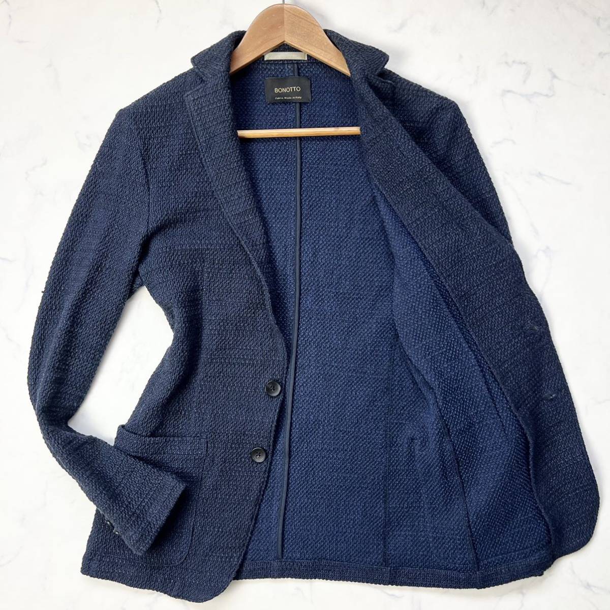 A19 ハイストリート〈BONOTTO生地〉コットンニット テーラード アンコンジャケット ネイビー M HIGH STREET