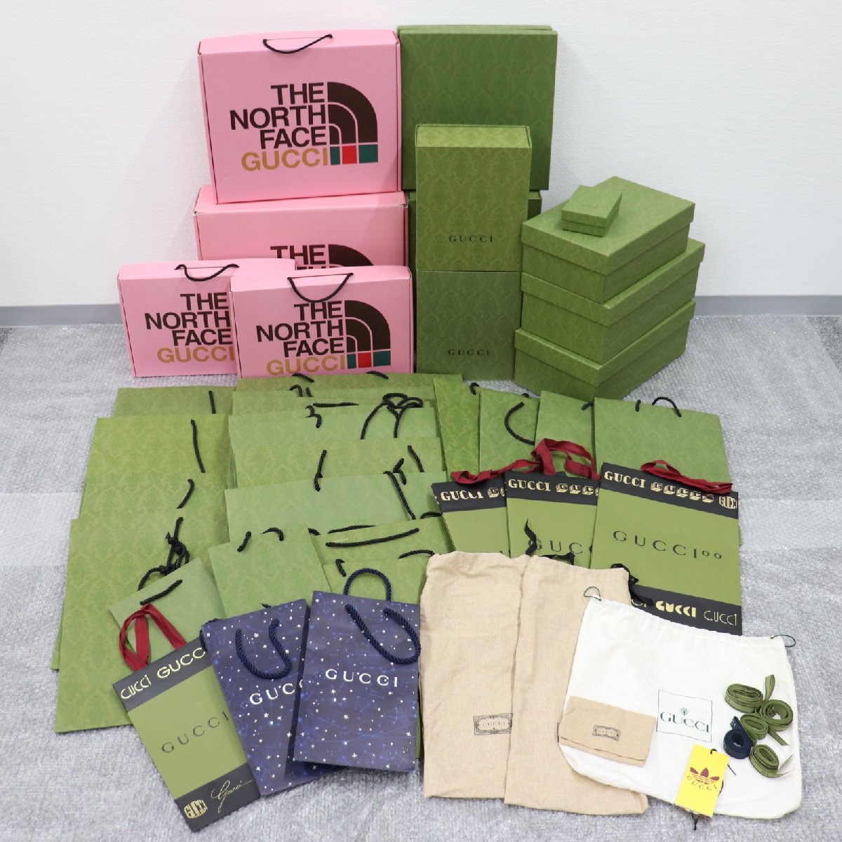 IT6GB6C1QBZC 即決 本物 GUCCI グッチ THE NORTH FACE ザ ノース フェイス 純正 BOX ショッパー リボン タグ 箱13個 紙袋25枚 保存袋4枚