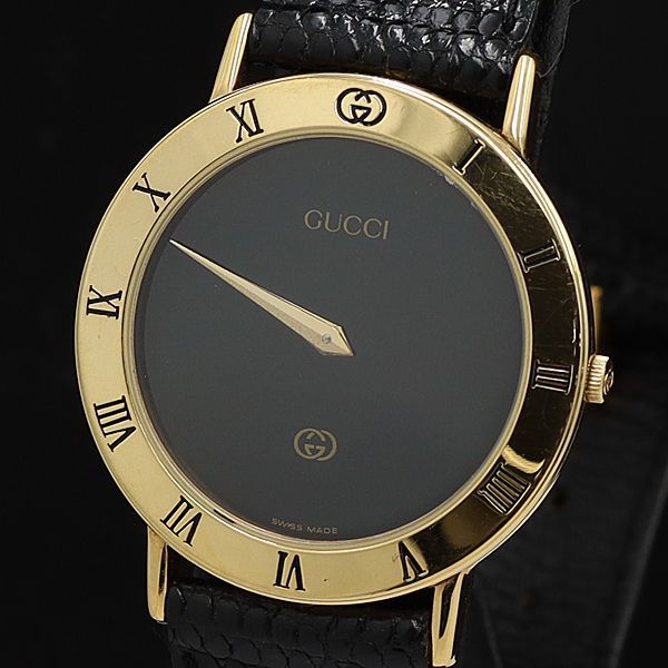 1円 グッチ QZ 3000M ローマンベゼル アンティーク 黒文字盤 メンズ腕時計 GMY 9430100STU