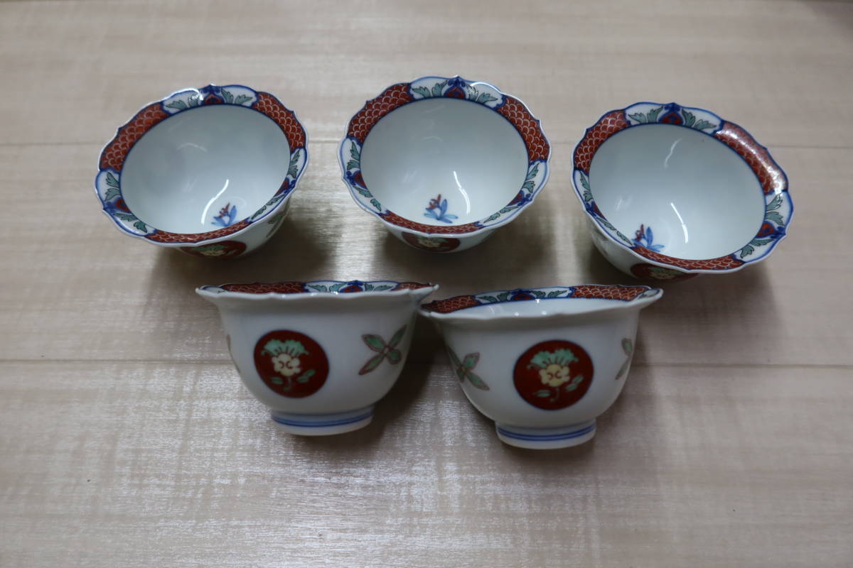 今右衛門　染錦向付5客　美品・ 今泉今右衛門 共箱 日本美術