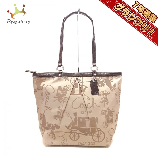 コーチ COACH トートバッグ F14632 ホースアンドキャリッジラージトート ジャガード×レザー ベージュ×ダークブラウン バッグ