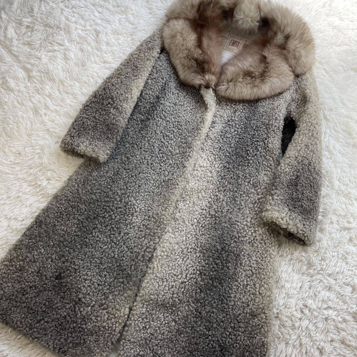 1円□売り切り□エンバ ロングファーコート フォックス グレー ロング