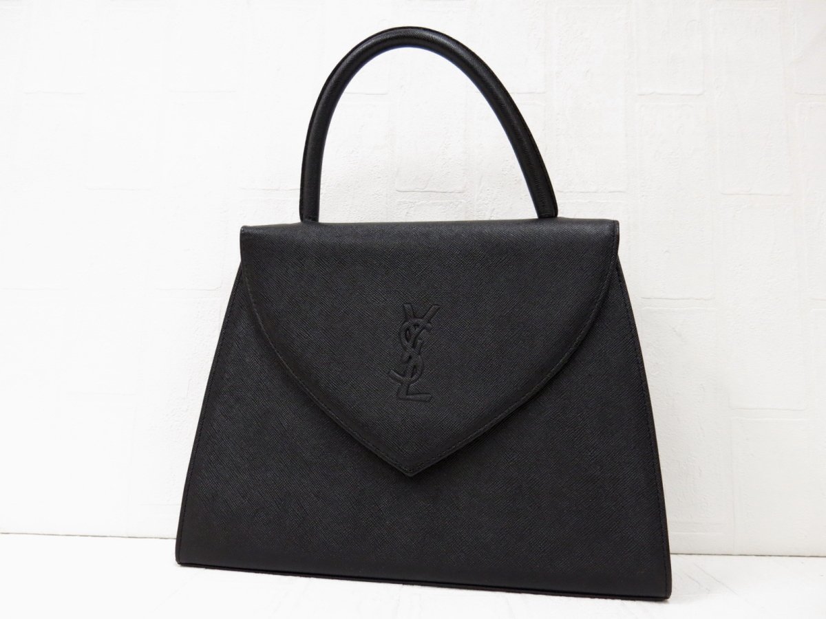 ◆超美品◆YSL Yves Saint-Laurent イヴ・サンローラン◆サフィアーノ レザー 本革◆ハンド バッグ◆ブラック G金具◆ヴィンテージ◆A2344