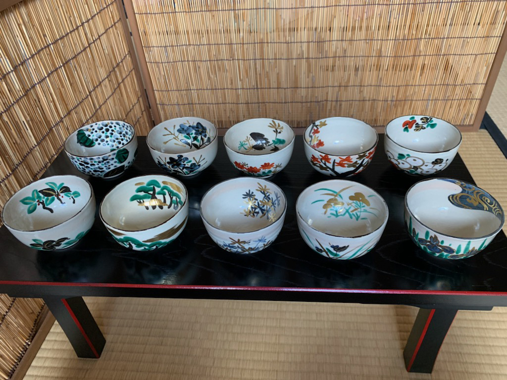 旧家蔵出】嘉祥特製 茶碗 10客 時代箱 蓋付碗 時代骨董 検）平戸焼 京