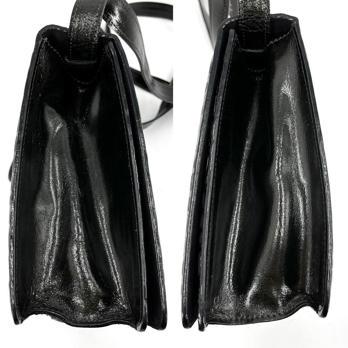 1円【 超希少・最高級 】LOEWE ロエベ バルセロナ 2way ショルダーバッグ ハンドバッグ クロコ柄 パテントレザー 茶 ロゴプレート 斜め掛け