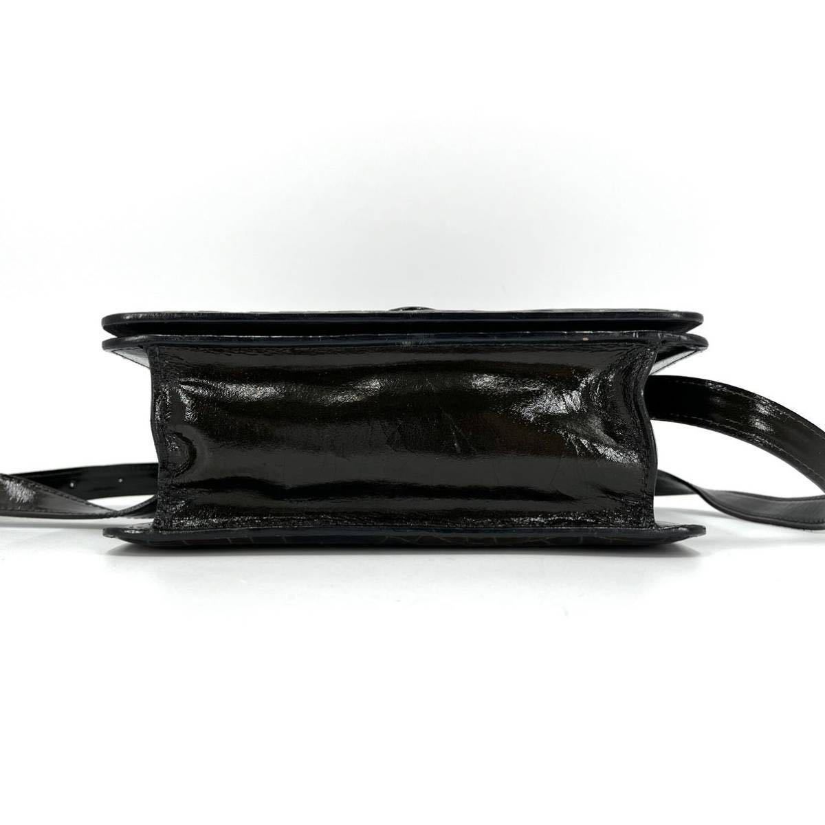1円【 超希少・最高級 】LOEWE ロエベ バルセロナ 2way ショルダーバッグ ハンドバッグ クロコ柄 パテントレザー 茶 ロゴプレート 斜め掛け