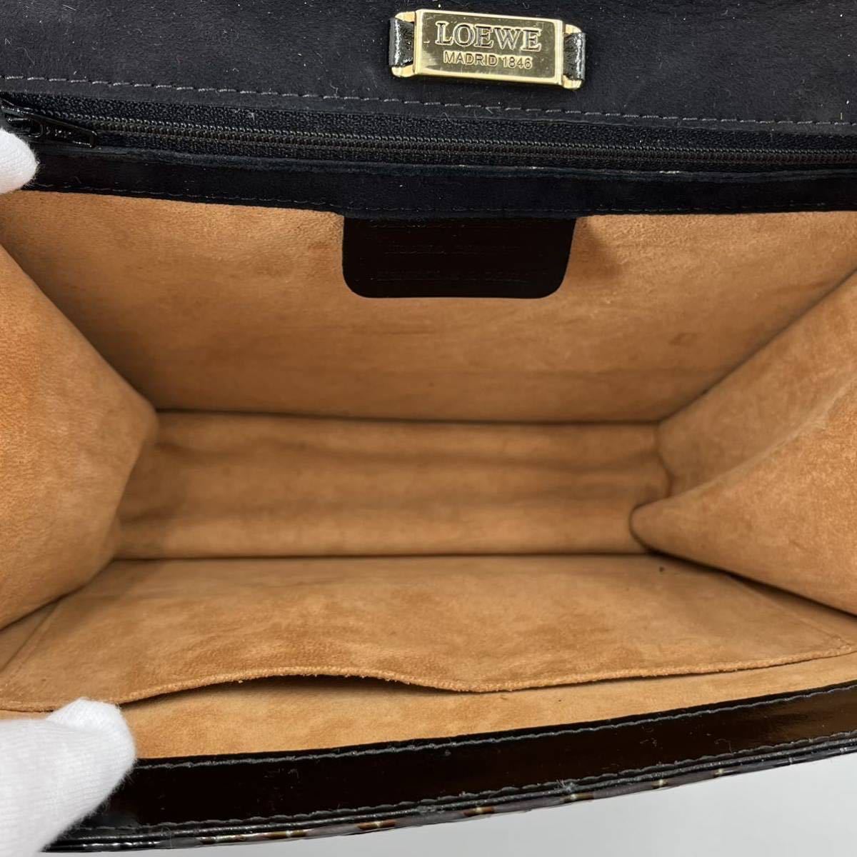 1円【 超希少・最高級 】LOEWE ロエベ バルセロナ 2way ショルダーバッグ ハンドバッグ クロコ柄 パテントレザー 茶 ロゴプレート 斜め掛け