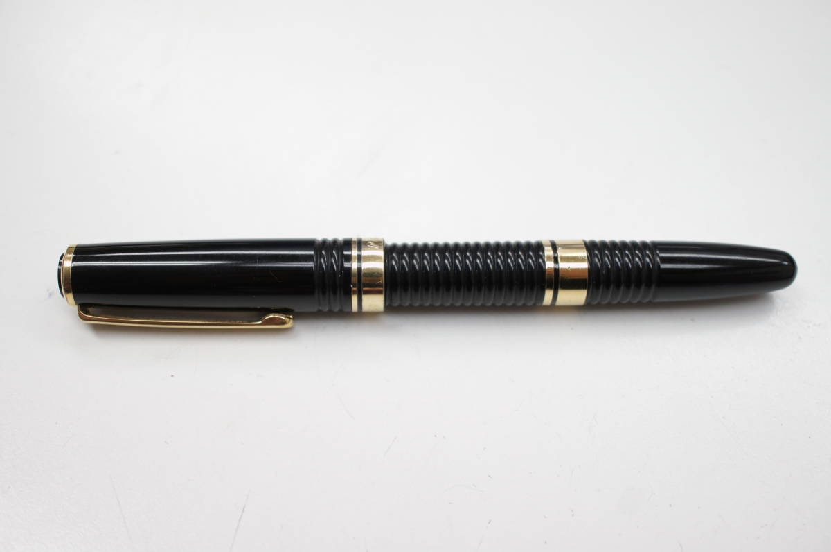 美品◇PLATINUM プラチナ ギャザード ブラック×ゴールド ペン先14K