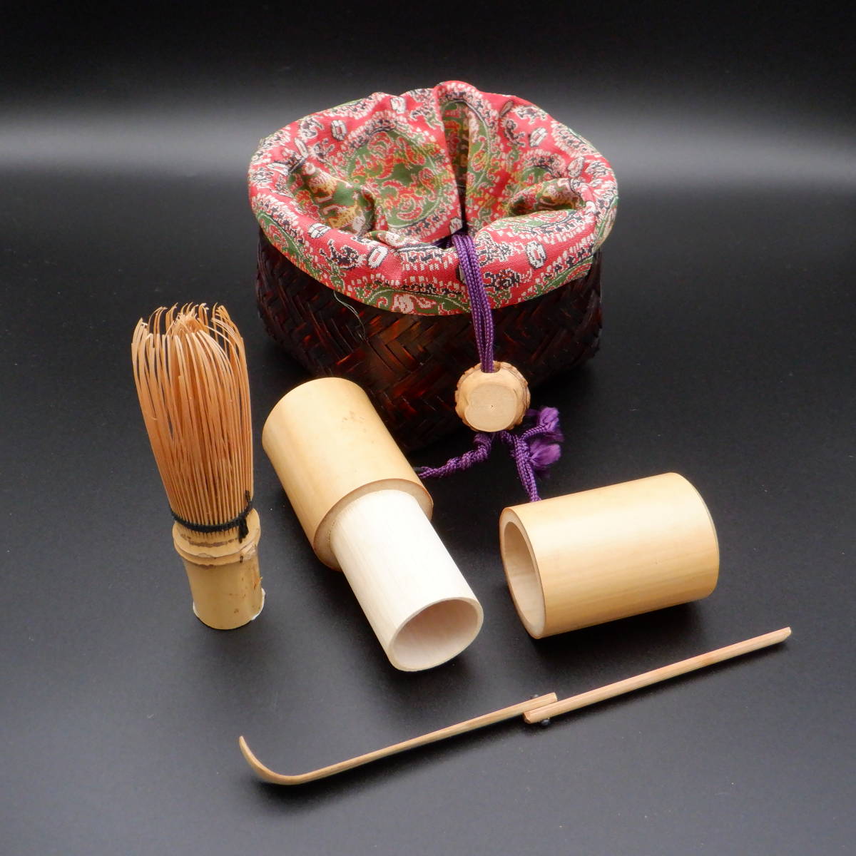 野点セット+小茶碗 2ケ(香岳造、景山造)｜茶筅　茶筅筒　野点籠　野点茶碗｜_1