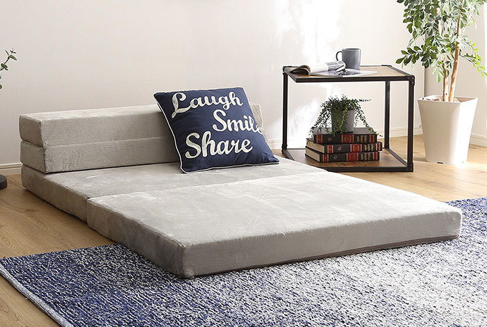 激安特価　送料無料　新品　ソファベッド　折りたたみマットレス　シングル　布グレー色