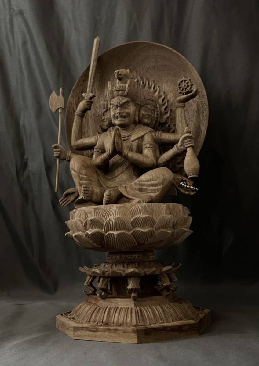 井波彫刻 極上彫 仏教工芸品 木彫仏像 総楠製 大型高62cm 楠材製 地蔵 