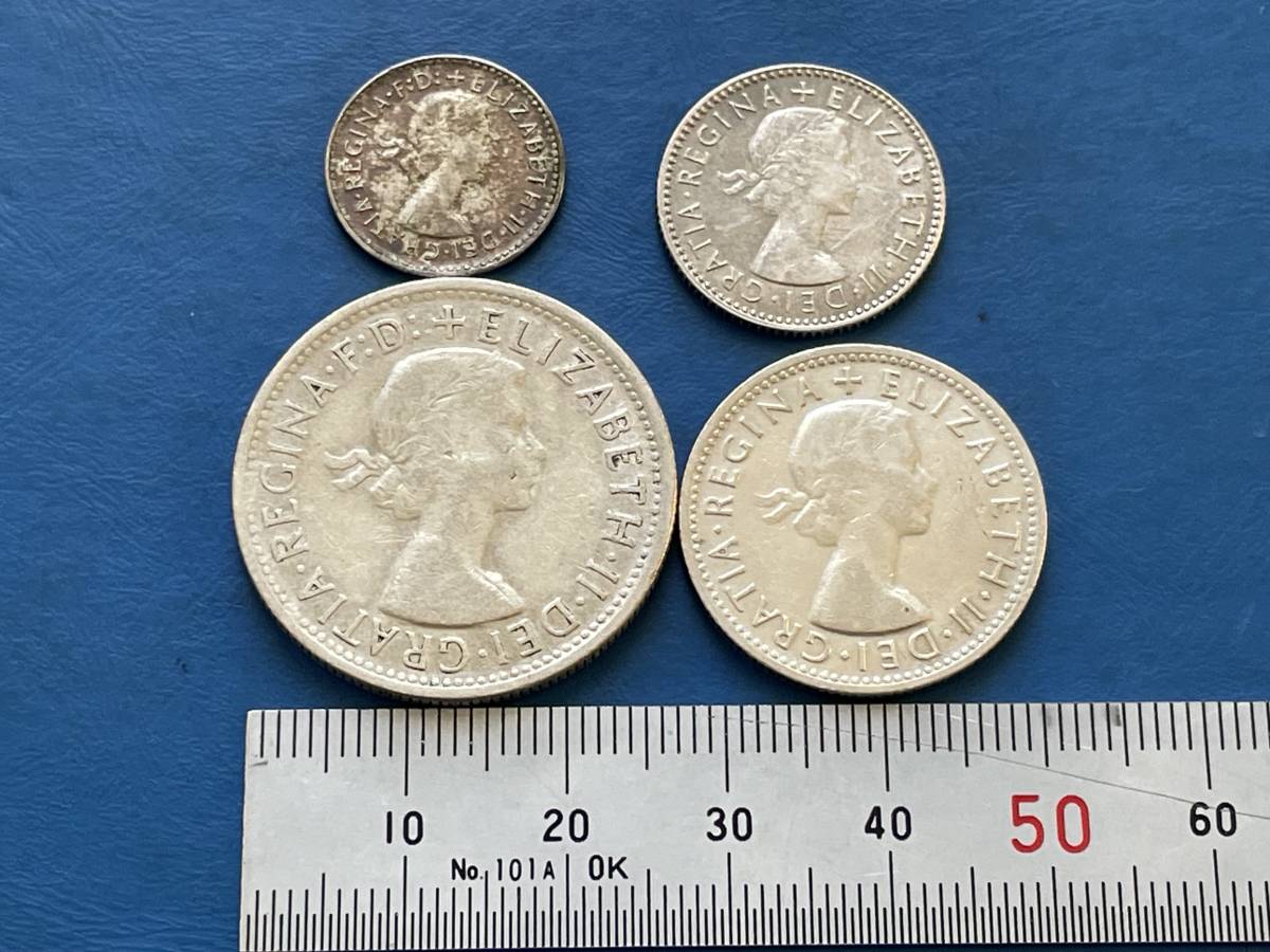 ☆オーストラリア銀貨4枚セット：1956年1フローリン銀貨、1954年1