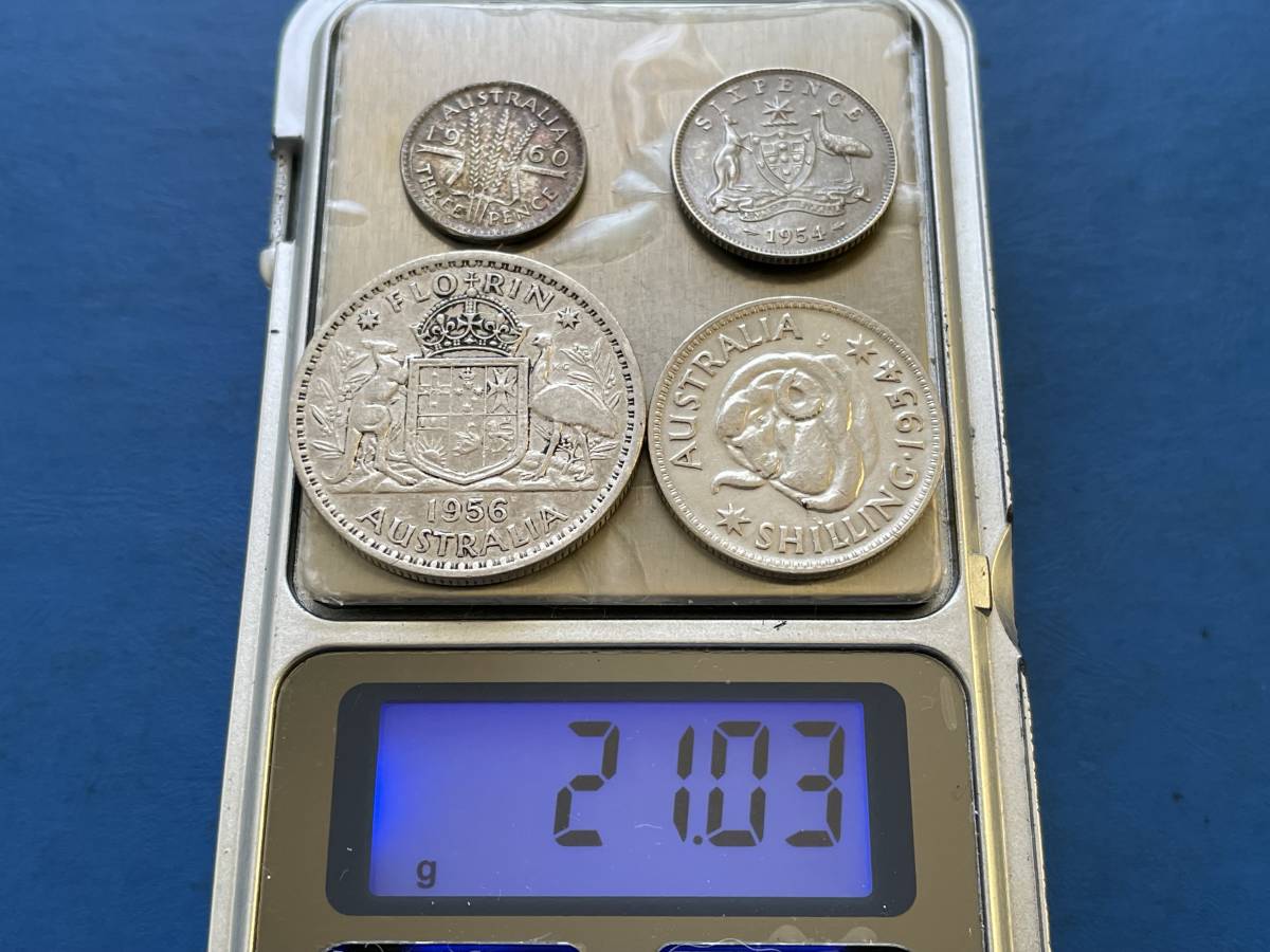 ☆オーストラリア銀貨4枚セット：1956年1フローリン銀貨、1954年1