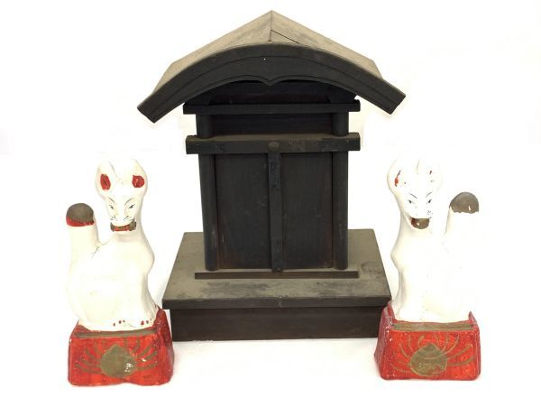 仏教美術 古い狐 一対 稲荷 神棚 神社 狛狐 時代 神獸念持仏 旧家