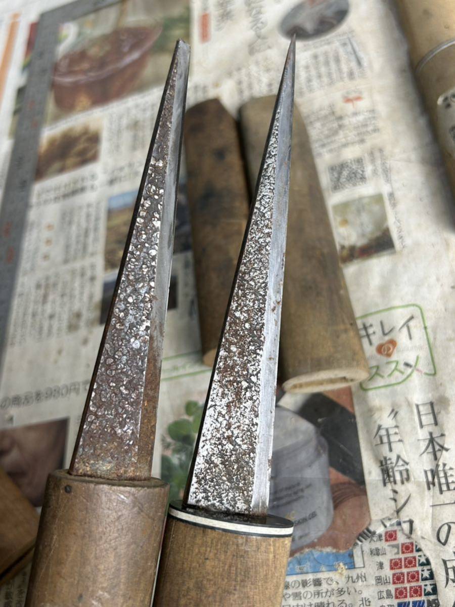 切り出し 薄刃包丁 大工道具 左官鏝 玉鋼在銘 三木章彫龍絵 弥太郎本