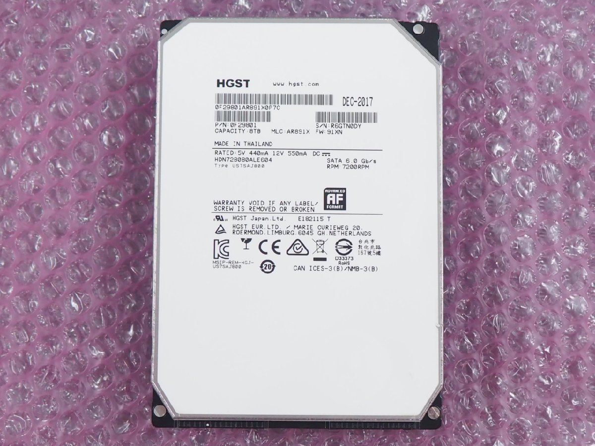 [H31] ☆ HGST　3.5インチHDD SATA接続　8TB ☆ HDN728080ALE604 ☆ SATA600 ☆