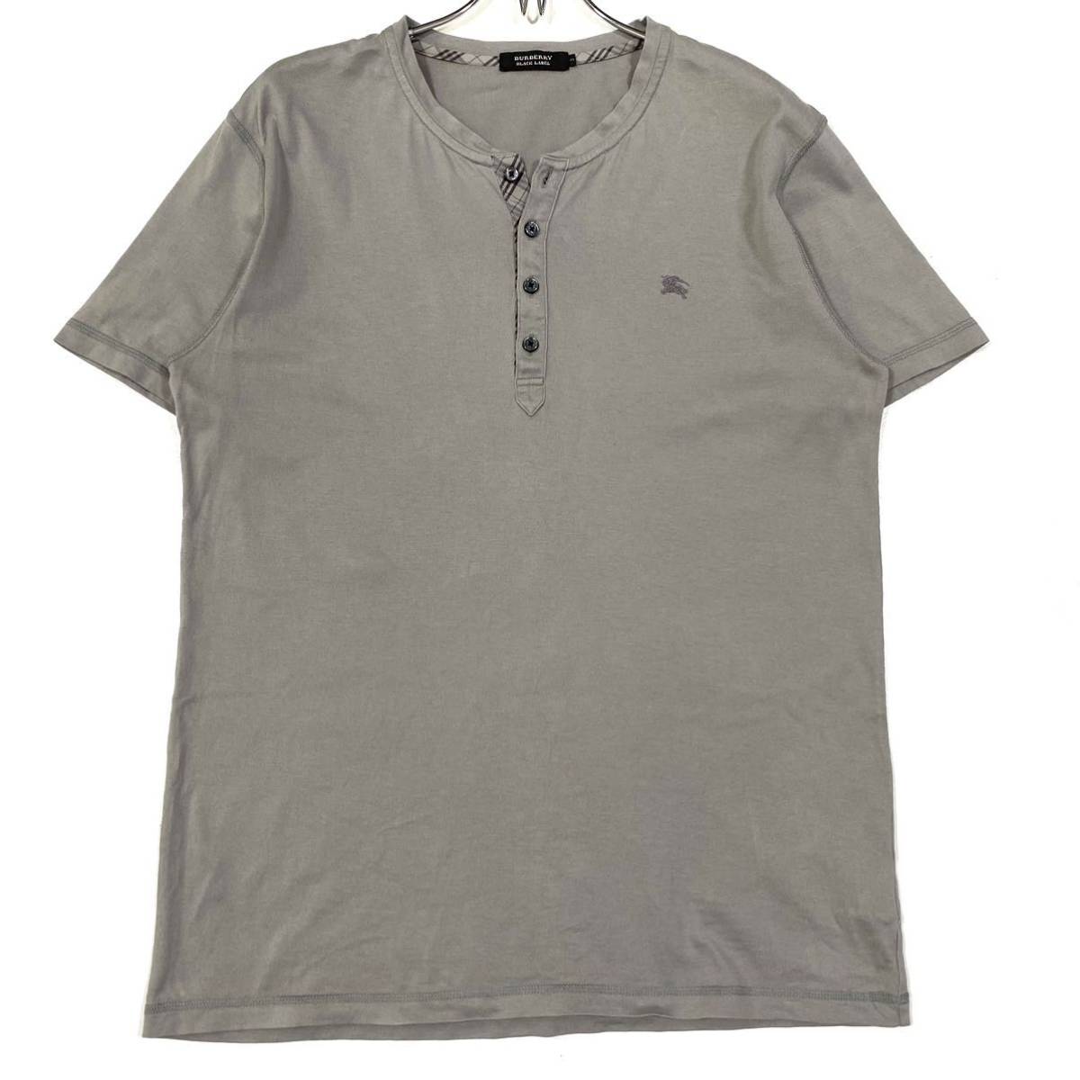 BURBERRY BLACK LABEL(バーバリーブラックレーベル)半袖Tシャツ ハーフボタン 刺繍ロゴ メンズ3 グレー系