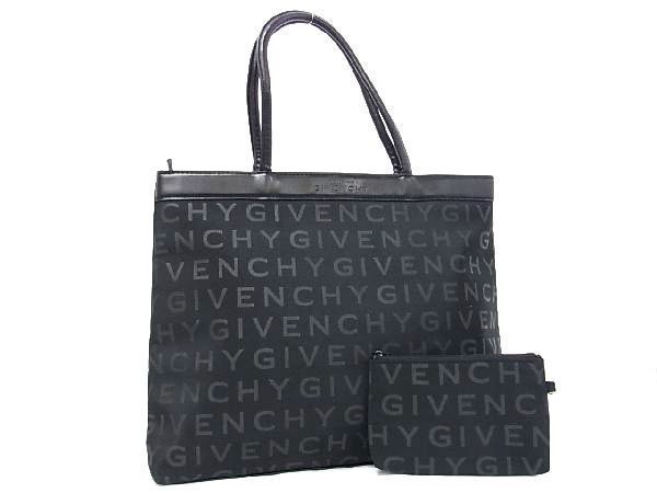 1円 ■美品■ GIVENCHY ジバンシィ ナイロンキャンバス×レザー ショルダーバッグ トート 肩掛けかばん レディース ブラック系 CA9886