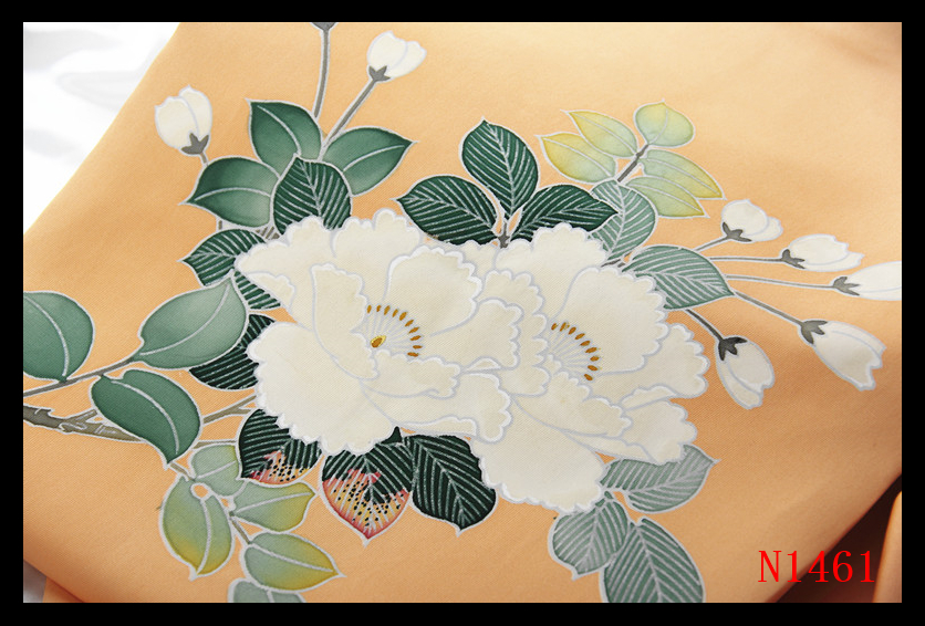 100%新品，限定セール 【N1461】厳選逸品 塩瀬 手描き友禅染め 杏色地
