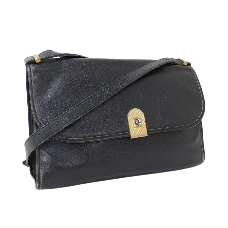 1円 ■ クリスチャンディオール ショルダーバッグ レザー ブラック系 レディース 通勤 通学 Christian Dior ■E.Biur.tI-31