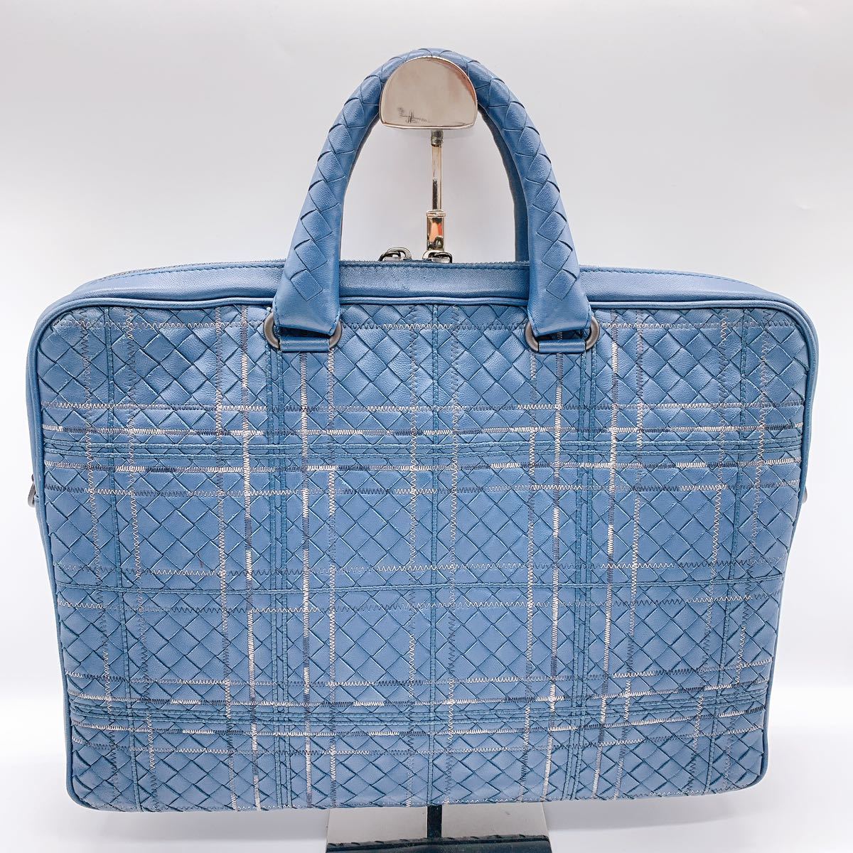 BOTTEGA VENETA ボストンバッグライトブルーイントレチャートバッグ BOTTEGA VENETA イントレチャート アトラス ビジネスバッグ ブルー