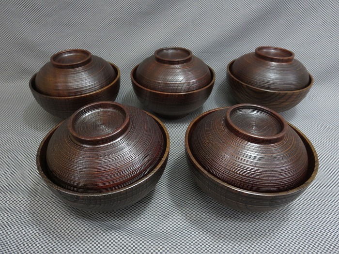 良品輪島塗 木地呂 吉野絵 煮物椀 5客 雑煮椀⁄大椀