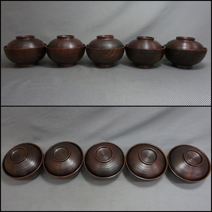 良品輪島塗 木地呂 吉野絵 煮物椀 5客 雑煮椀⁄大椀