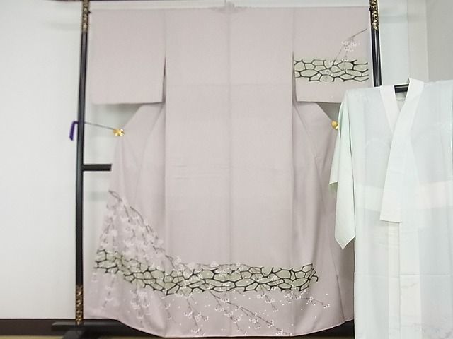 平和屋1■極上　訪問着・長襦袢セット　枝垂れ桜　金彩　灰梅色地　パールトーン加工　逸品　未使用3s20460