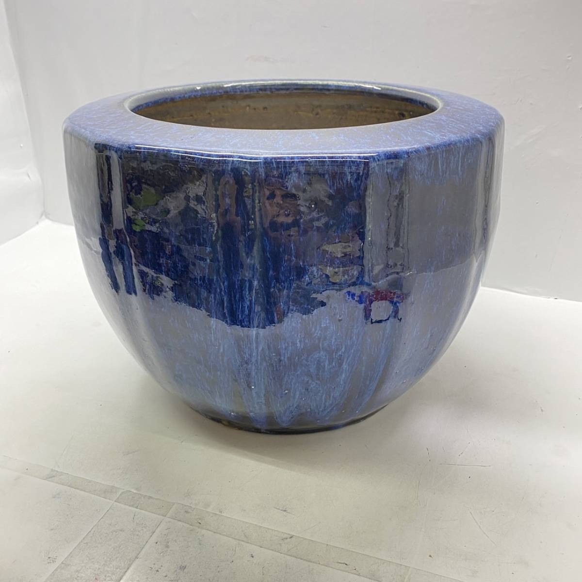 送料無料g24800 メダカ鉢 金魚鉢 火鉢 コバルト ブルー 群青 昭和 古民家 小道具 インテリア 