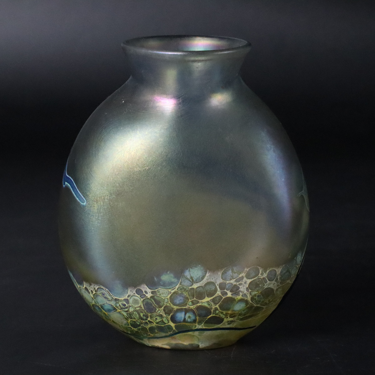 宙】在銘 ガラス工芸 花木紋花瓶 12.6cm 1981年制作 花入 花器 硝子