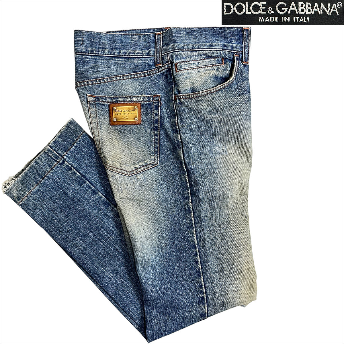 J3531 美品 ドルチェ&ガッバーナ 12GOLD プレートデニム インディゴ 46 DOLCE&GABBANA