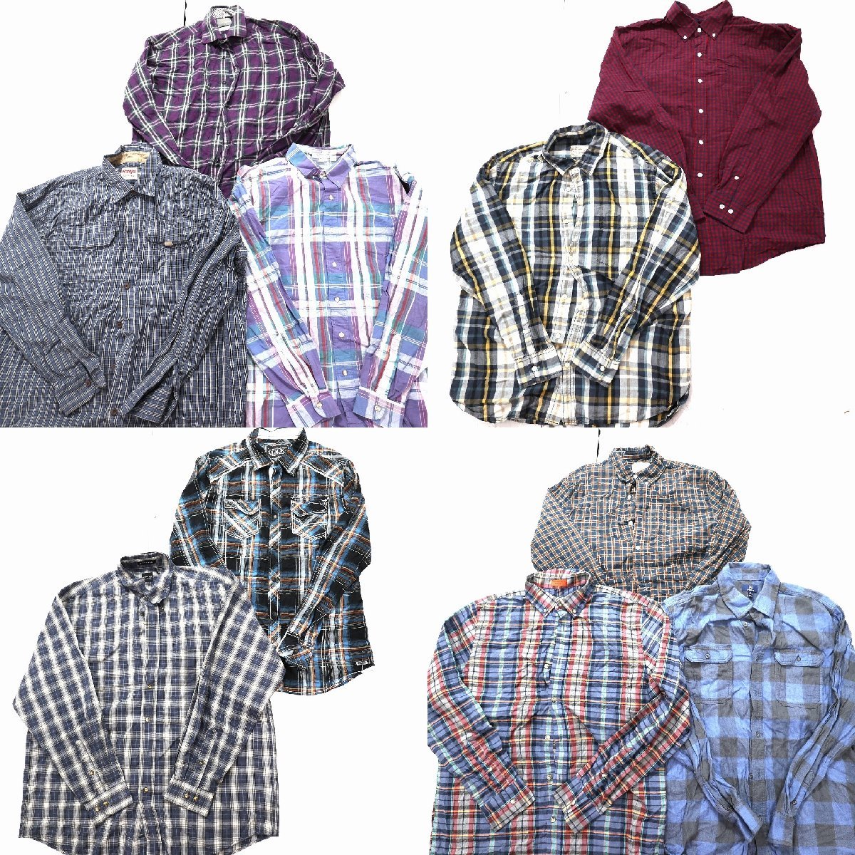 ◎★長袖シャツ チェックMIX set アメリカ 古着 他 (メンズL) 10枚セット まとめ売り 古着卸 1円スタート LS24 MP8095