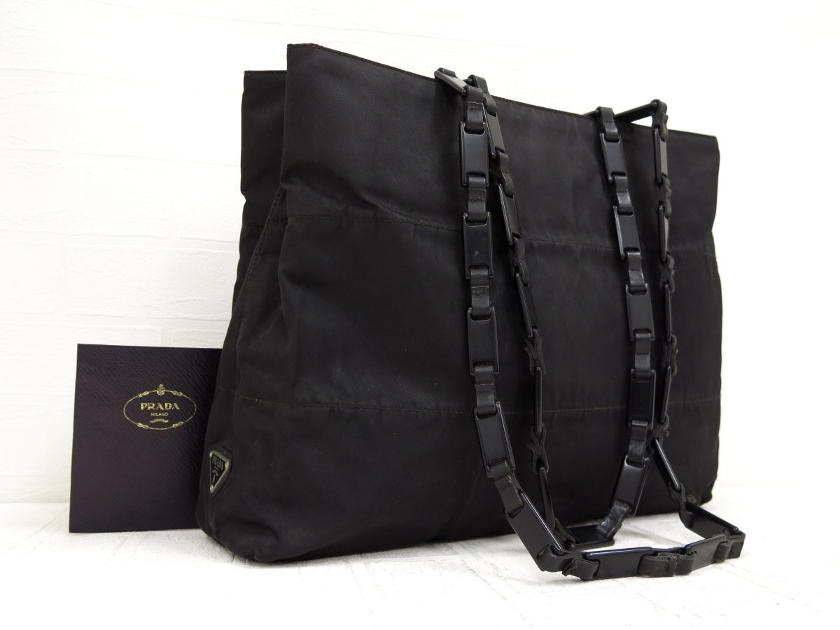 ◇美品◇PRADA プラダ◇ナイロン レザー 本革◇プラスチック チェーン 