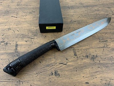 ○Y-021 / 佐治武士作 剣鉈和式ナイフ 鬼武者 300㎜ 有色ダマスカス  