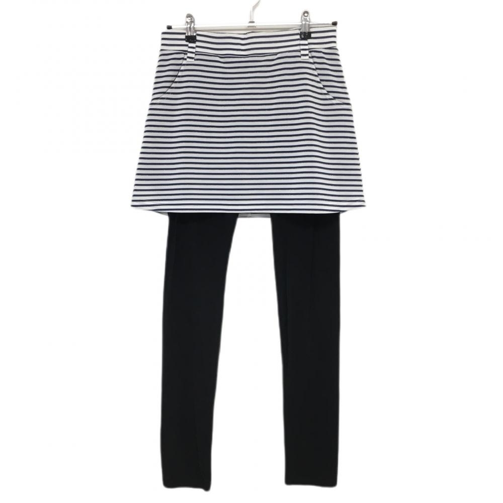 【超美品】マリクレールスポール レギンス付きスカート 白×ネイビー ボーダー レディース L ゴルフウェア marie claire